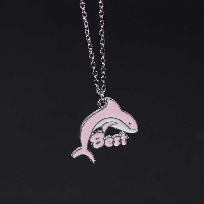 2Pcs Cute Animal Little Dolphin Pendant Best Friend Necklace