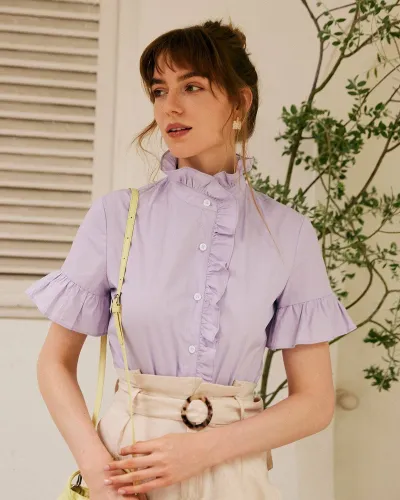 The Plain Frill Trim Button Up Blouse