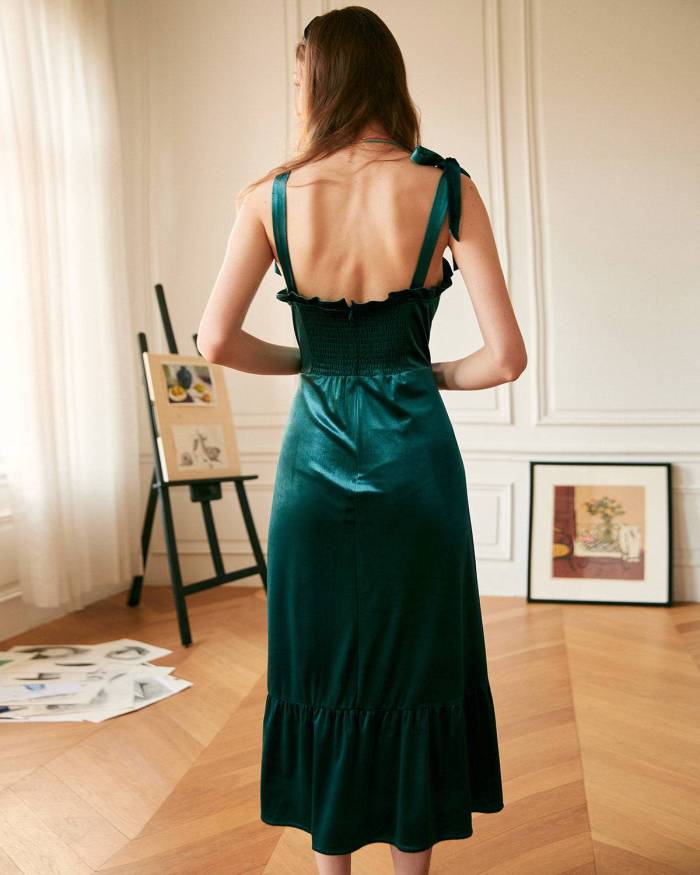 The Dark Green Velvet Pleated Dress