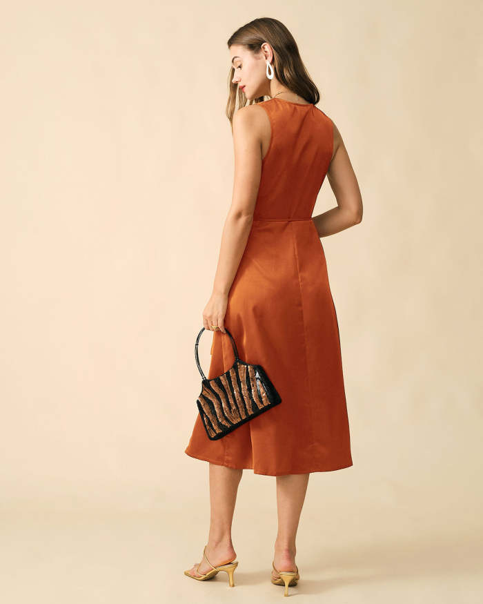 The Orange Sleeveless Wrap Midi Dress