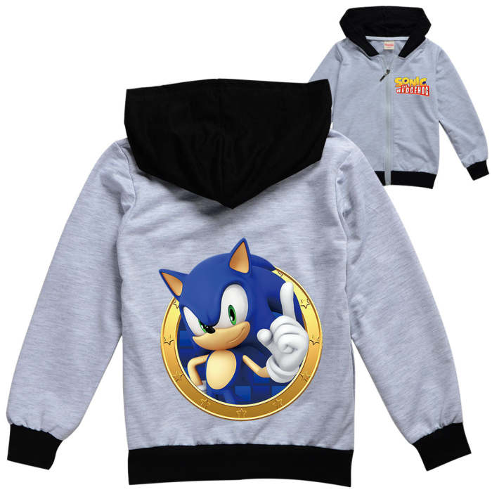 Hedgehog Sonic Print Girls Boys Zip Up Sweatshirt Cotton Hoodie