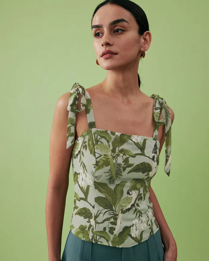 The Tie Strap Smocked Printed Cami Top