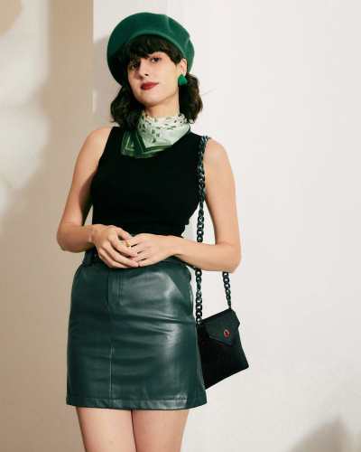 The High Rise Belted Pu Leather Mini Skirt