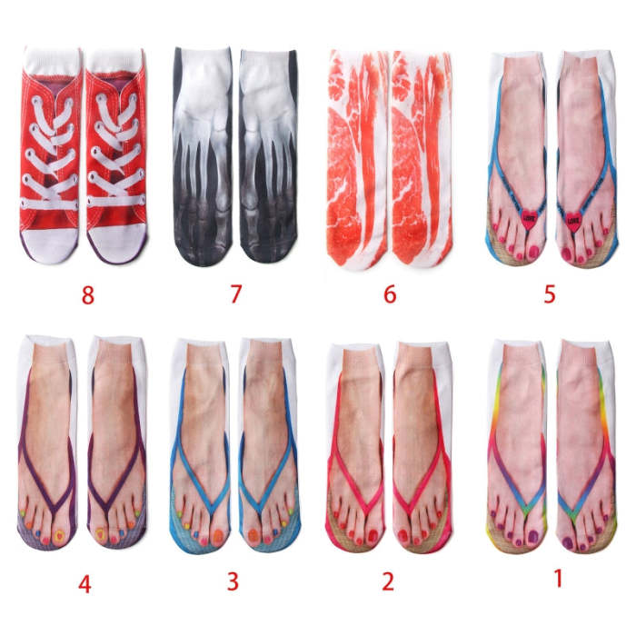 3D Pattern Manicure Print Socks Flip Flop Funny Hidden Running Socks Women Personalized Low Cut Ankle