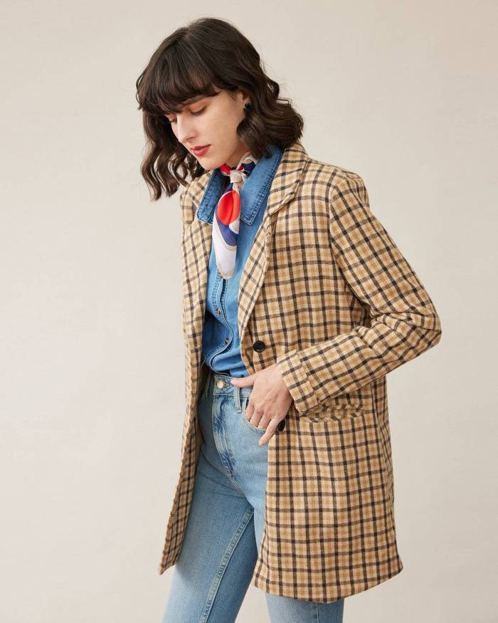 The Color Contrast Plaid Longline Blazer