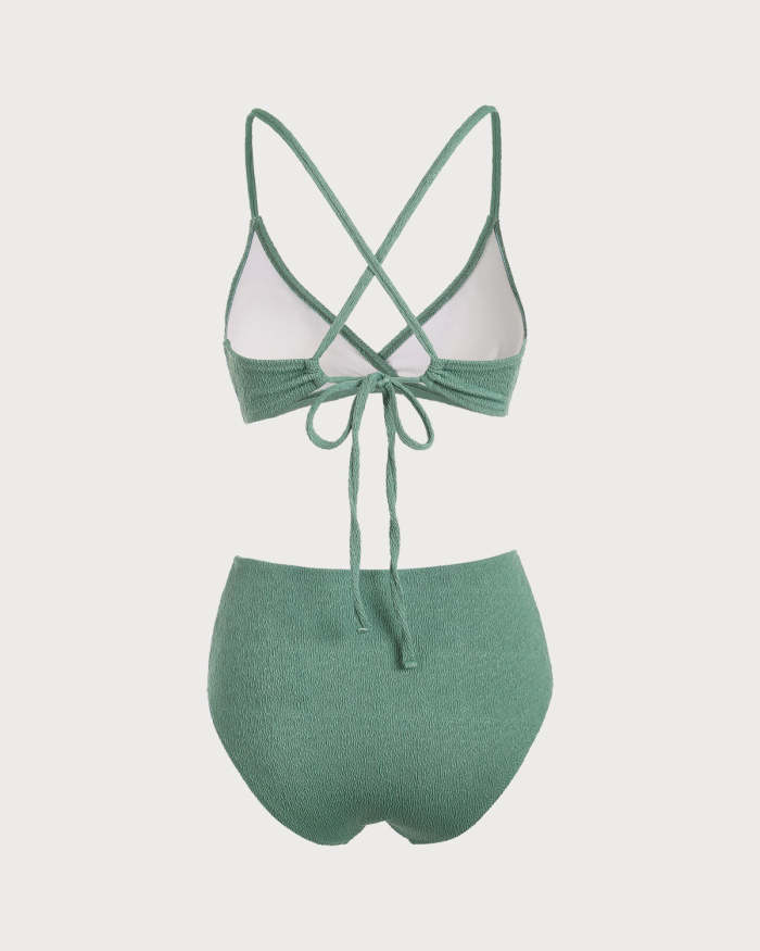 The Green Lurex Criss Cross Bikini Set
