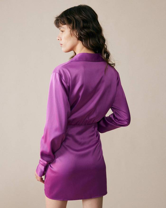 The Overlap Ruched Satin Shirt Dress