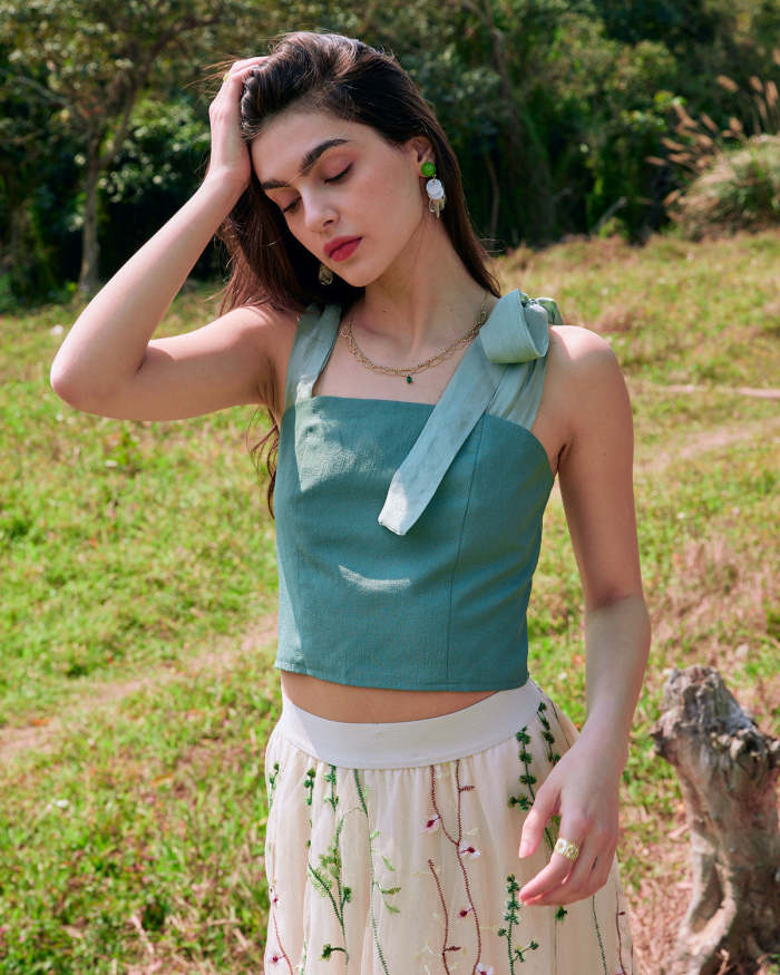 The Green Tie Strap Solid Cami Top