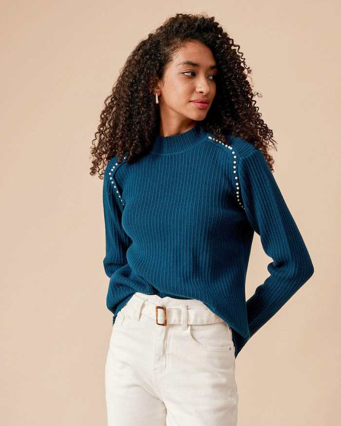 The Blue Pearl Decor Mock Neck Knit Top