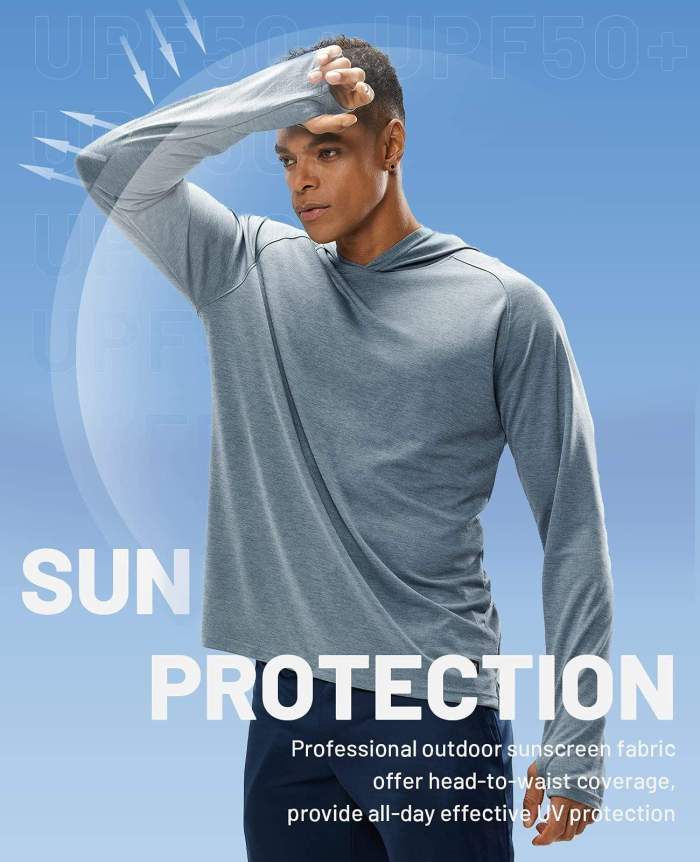 Men Upf 50+ Sun Protection Hoodie Spf Thumbhole Shirts