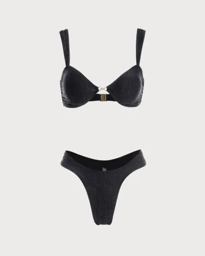 The Black V Neck Lurex Bikini Set