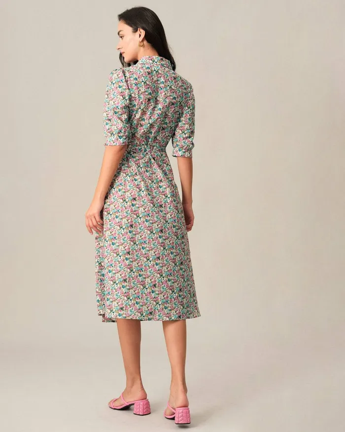 The Lapel Wrap Floral Midi Dress
