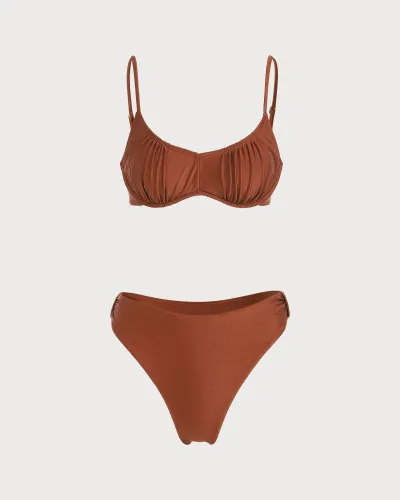 The Coffee Ruched Underwire Bikini Set