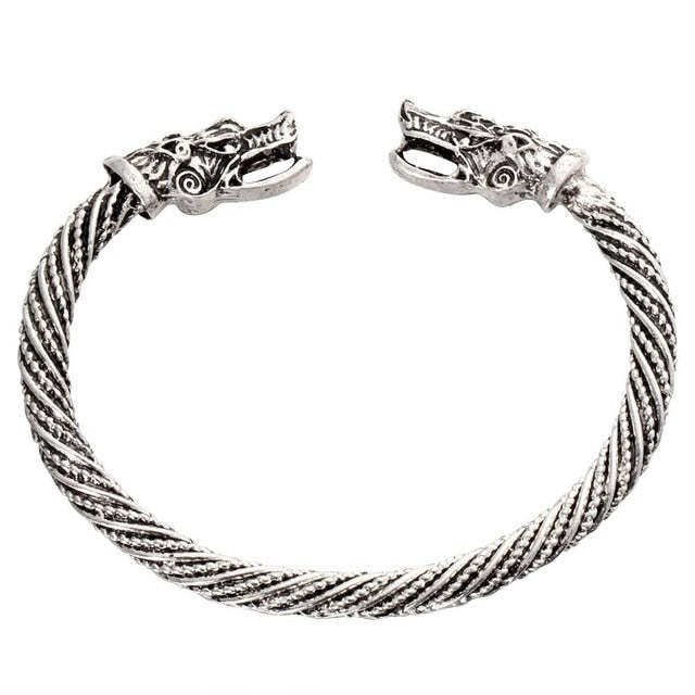 Vintage Viking Wolf Head Cuff Bracelet