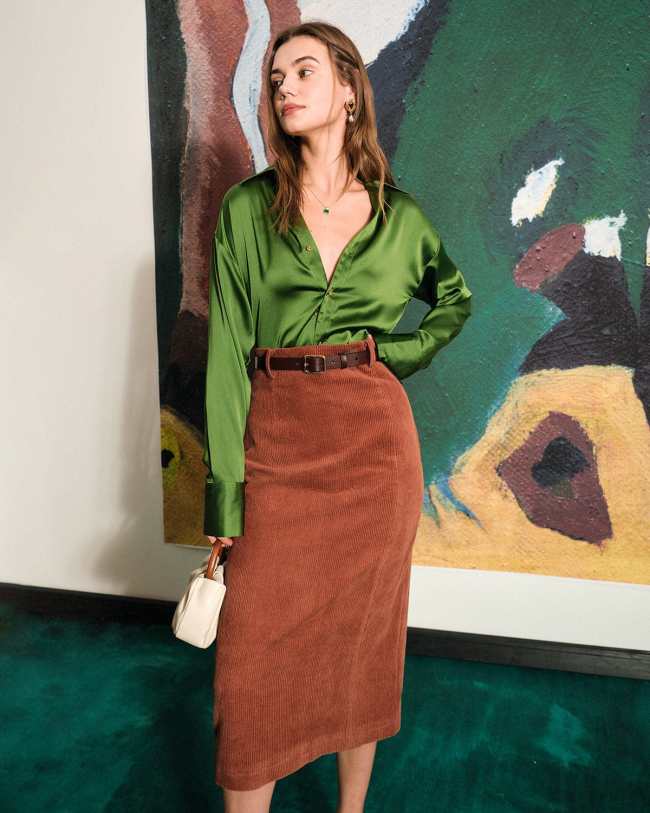 The High Waisted Split Corduroy Skirt