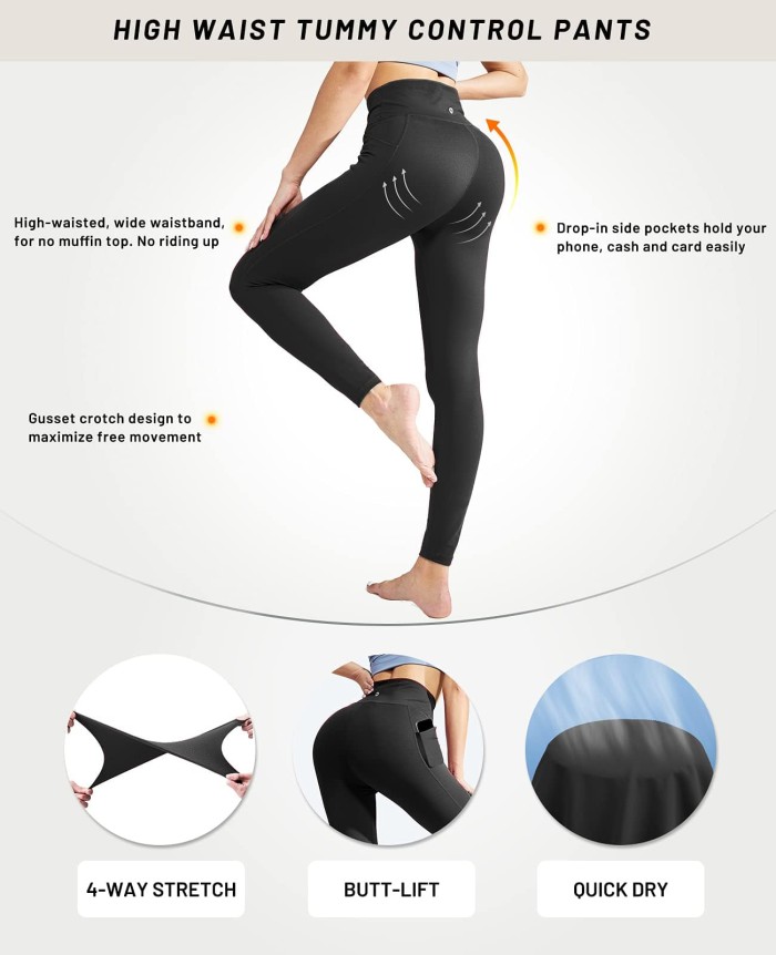 Women High Waist Workout Yoga Pants Athletic Legging With Pockets