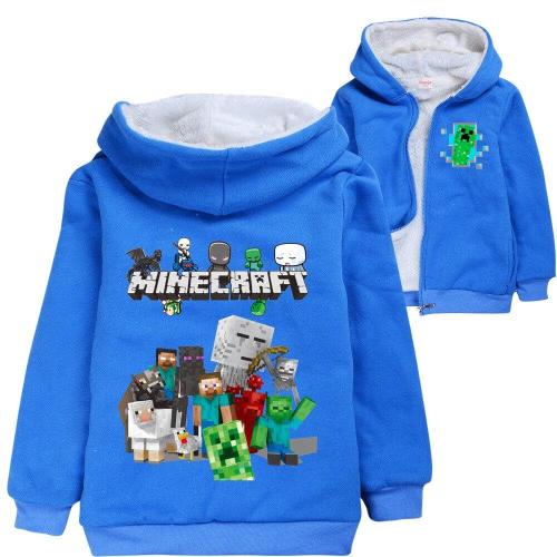 Mosaic Patterned Minecraft Print Boys Fleece Lined Zip Up Hoodie