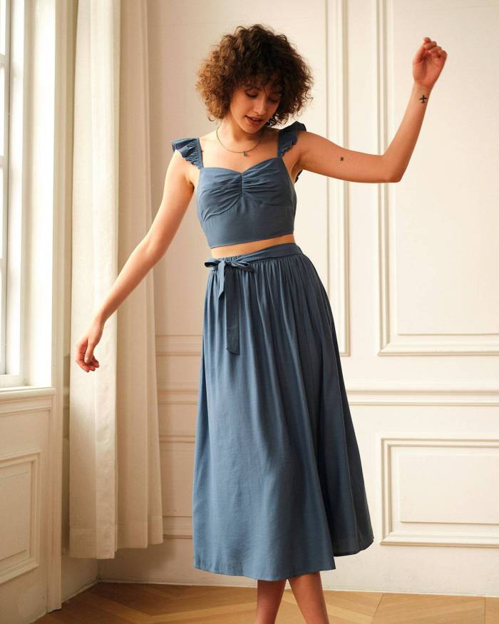 The Solid Ruffle Tie Skirt Set