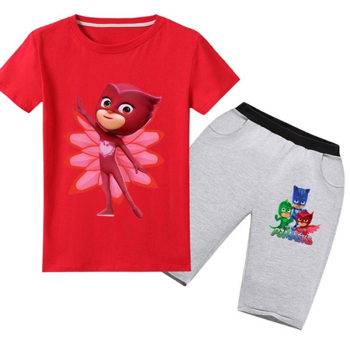 Pj M Owlette Print Girls Boys Multi-Color Cotton T Shirt Shorts Outfit