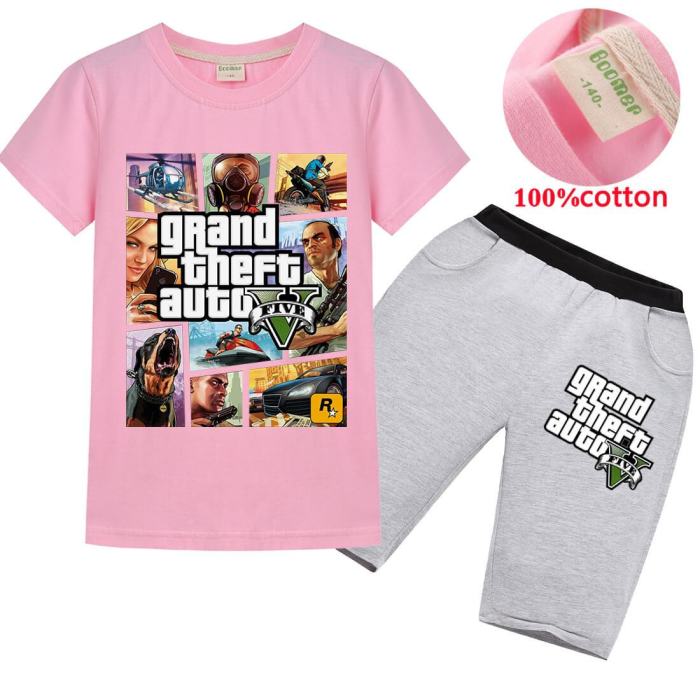 Gta5 Grand Theft Auto V Print Girls Boys Cotton T Shirt N Shorts Sets