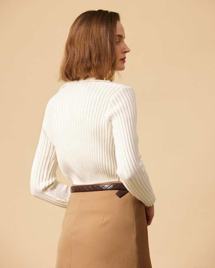 The Solid Collared Ribbed Knit Tops
