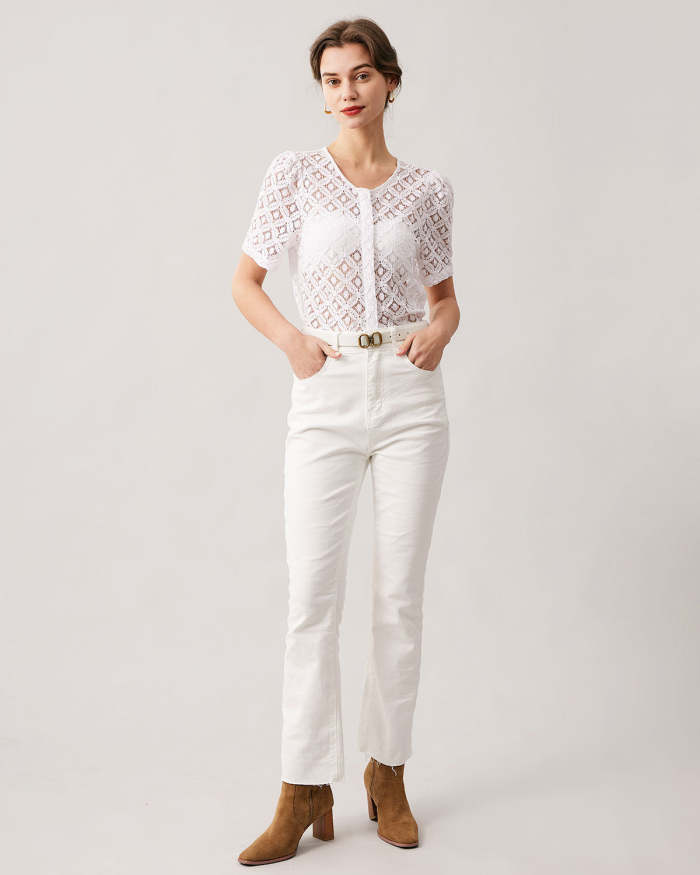 The White Lace Puff Sleeve Blouse