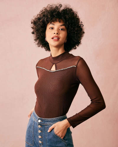 The Coffee Round Neck Cutout Ribbed Knit Top