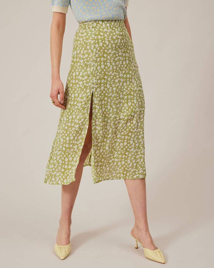 The Floral Split Midi Skirt