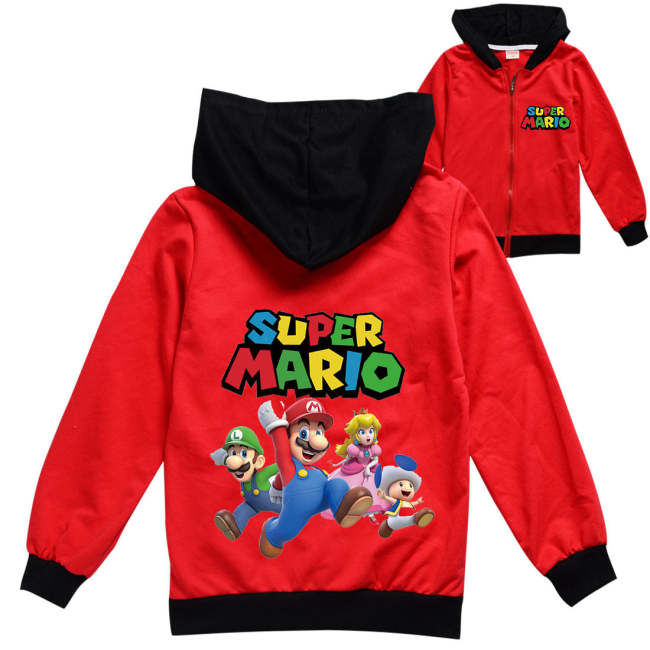 Super Mario Print Girls Boys Zip Up Hoodie Cotton Sweatshirt Coat