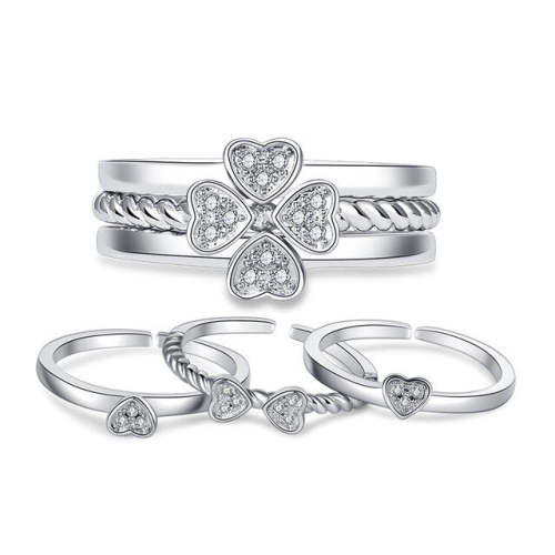 Three-In-One Four Leaf Clover Bff Rings
