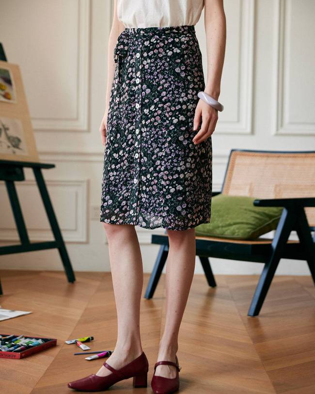 The High Waisted Floral Retro A-Line Skirt