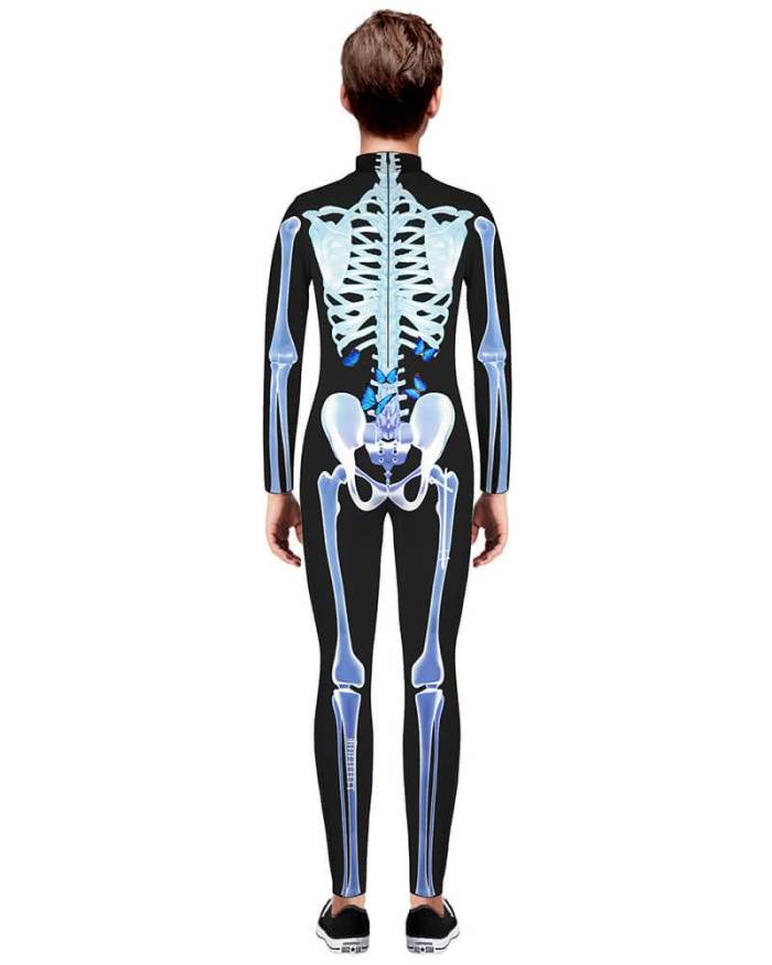 Girls Boys Butterfly Skeleton Catsuit Kids Halloween Party Costume