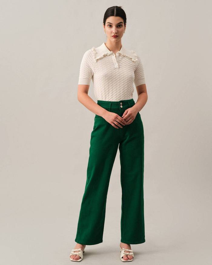 The Frill Trim Lapel Textured Knit Top