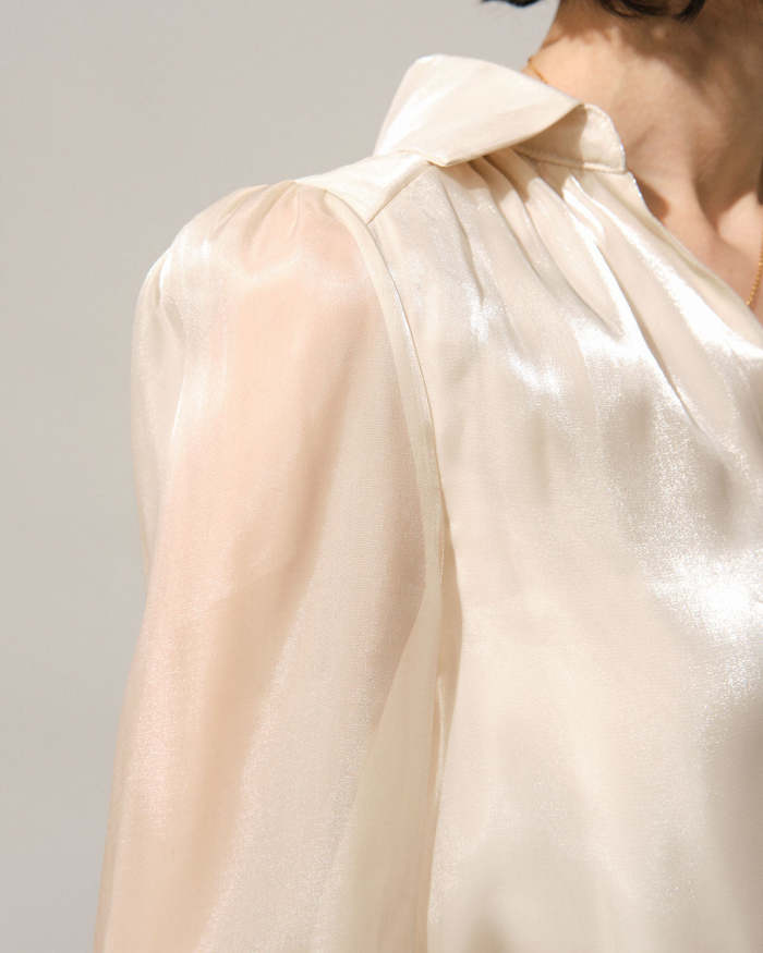 The Beige Collared Sheer Sleeve Blouse