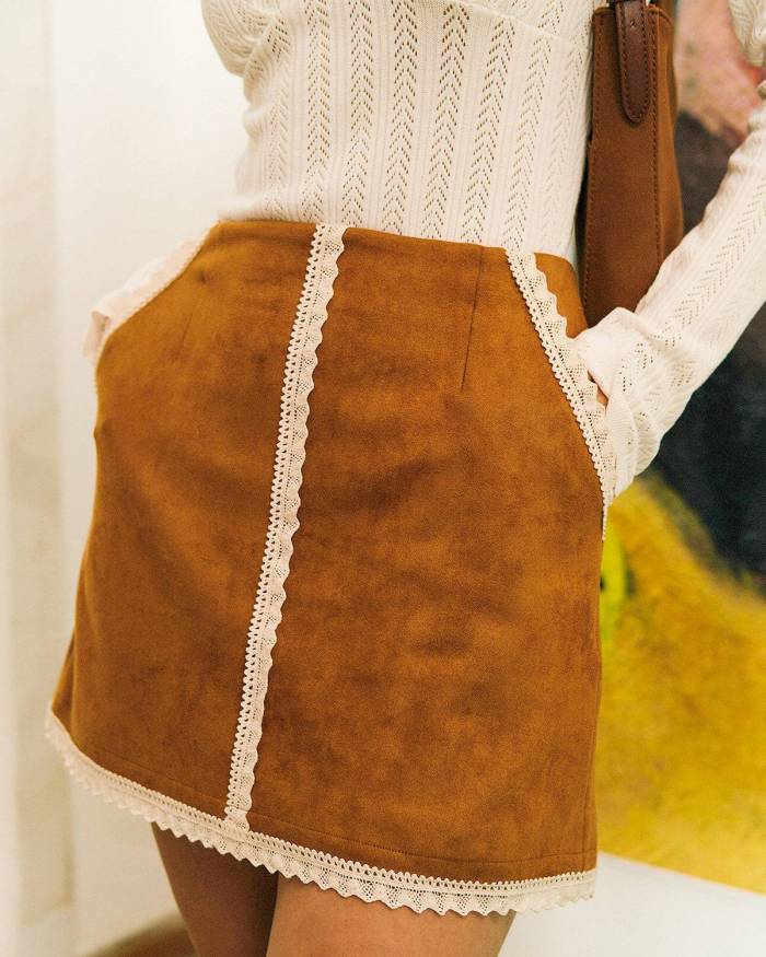The Lace Trim Suede Skirt