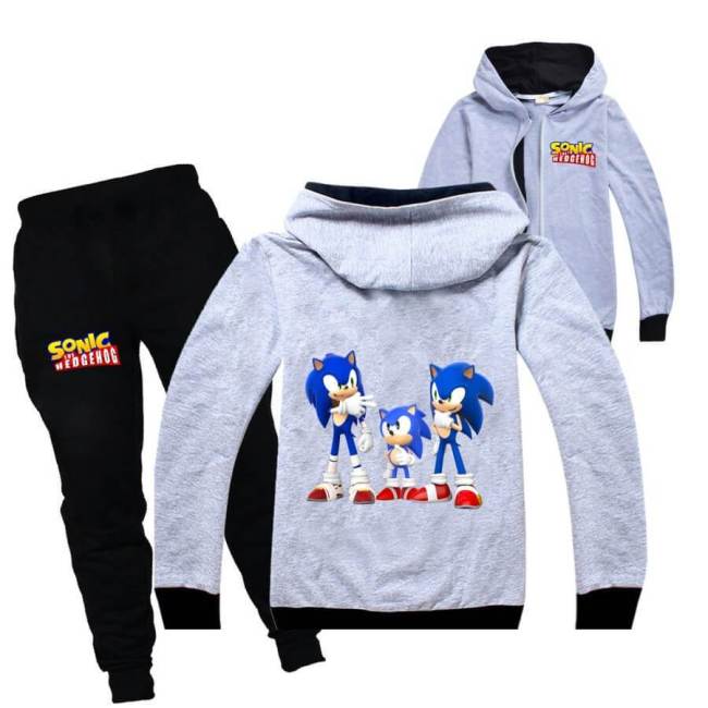 Sonic The Hedgehog Print Girls Boys Cotton Zip Hoodie Sweatpants Set