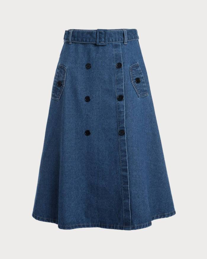 The Double-Breasted Retro Denim Skirt