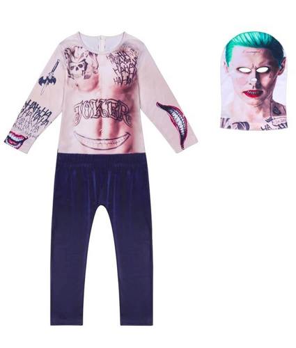 4-12 Years Boys Suicide Squad Joker Catsuit Halloween Party Costume