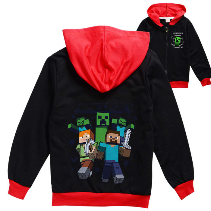 Minecraft Figures Print Boys Girls Zip Up Hoodie Cotton Sweatshirt