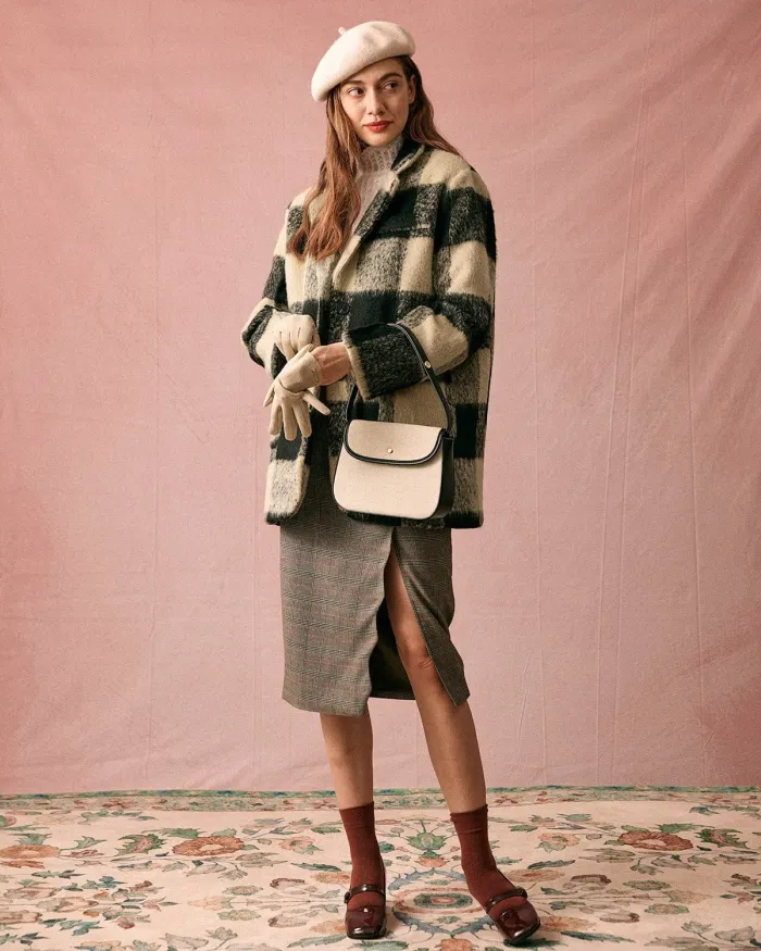 The Lapel Color Block Button Up Plaid Jacket