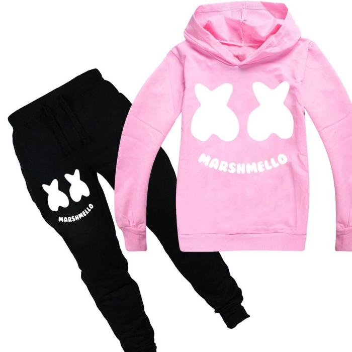 Boys Girls Dj Marshmello Print Cotton Hoodie And Sweatpants Child Suit