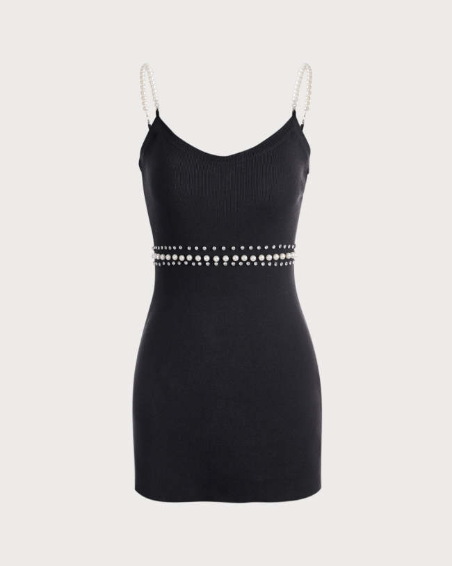 The Black Pearl Strap Knit Mini Dress
