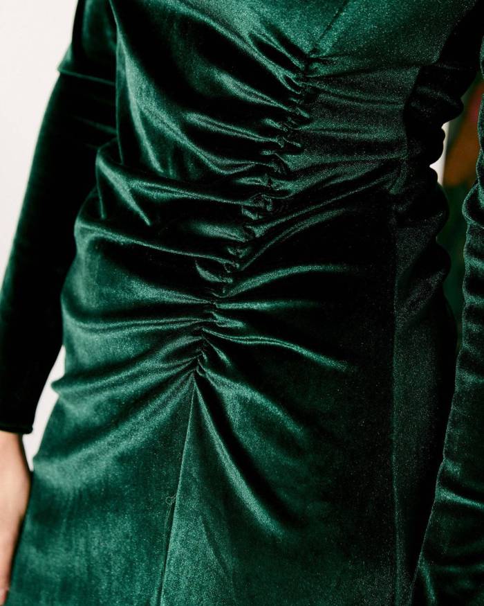 The Green Elegant Ruched Velvet Dress