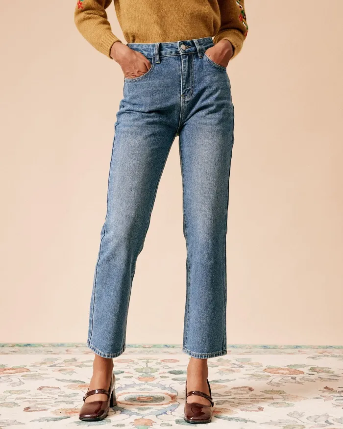 The Solid High Waisted Straight Leg Jeans