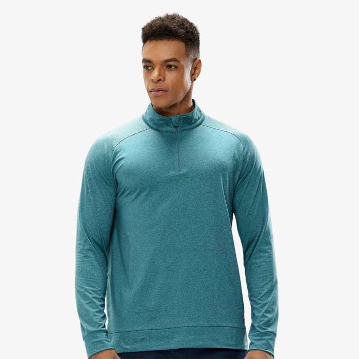 Men Quarter Zip Long Sleeve Pullover Shirts Brushed Back Fleece