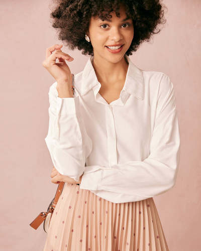 The White Lapel Button Up Blouse