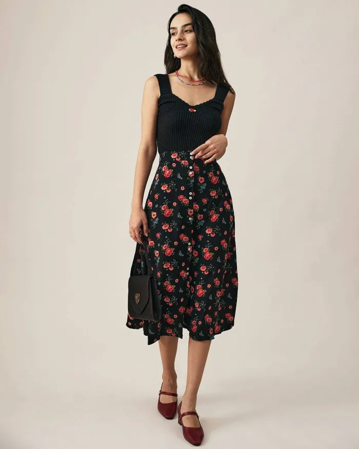 The Flower Decor Ribbed Fitted Tank
