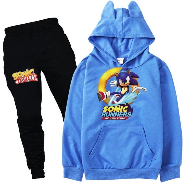 Sonic Runners Adventures Print Girls Boys Hoodie Pants Set Tracksuit