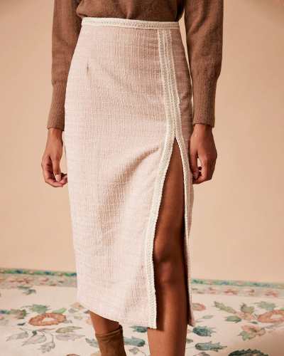The High Waisted Side Slit Tweed Skirt
