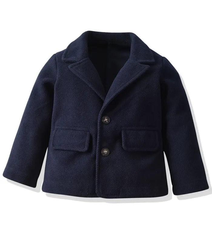 Boys Suit Blue Blazer White Shirt And Suspender Pants 4 Pieces Outfit